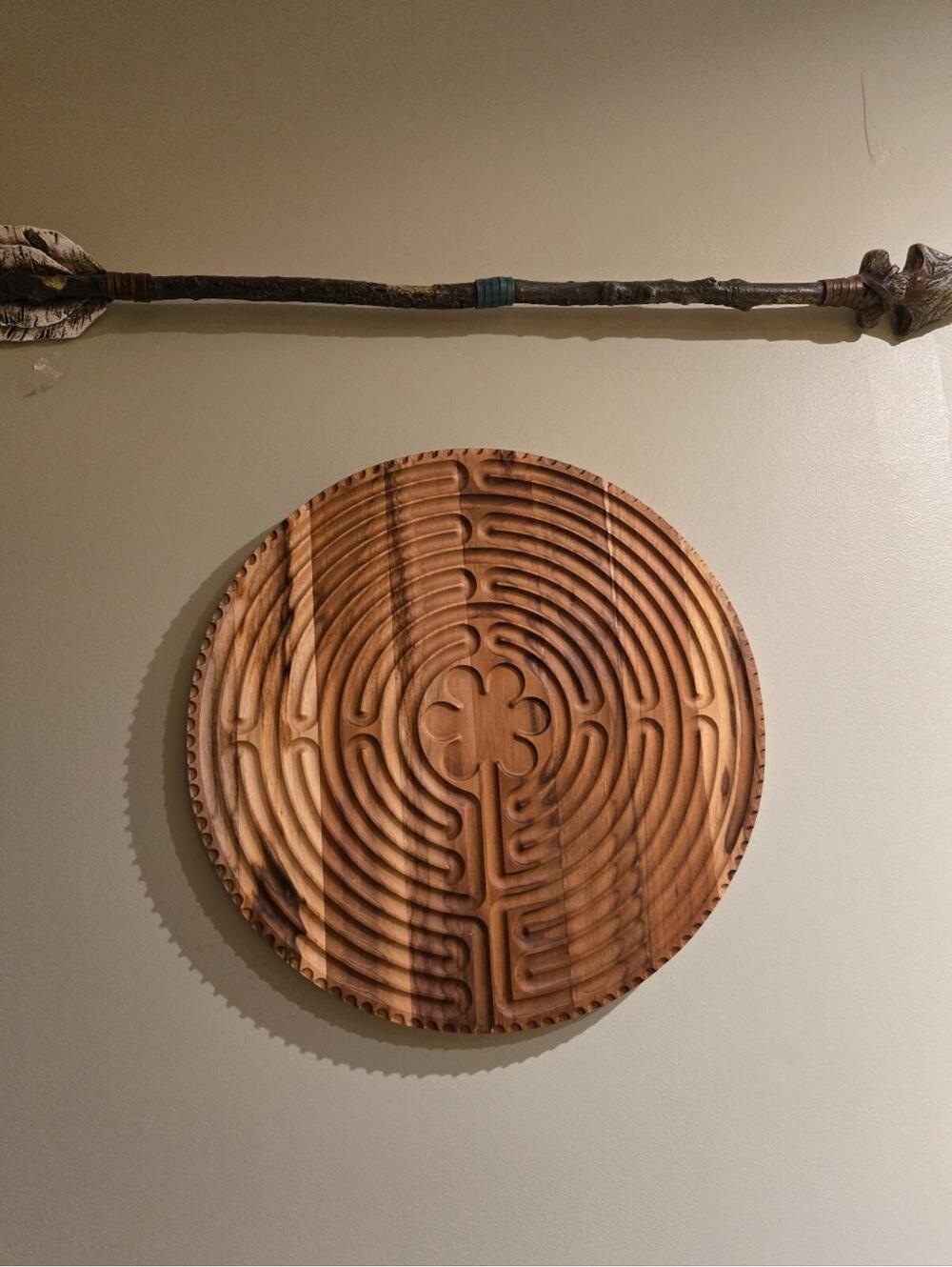 Hand-Carved Finger Labyrinth Meditation Board | Multi-Tone Wood Wall Mount